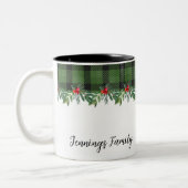 Groen en Zwart Buffel Plaid Familie Kerstmis Tweekleurige Koffiemok (Links)