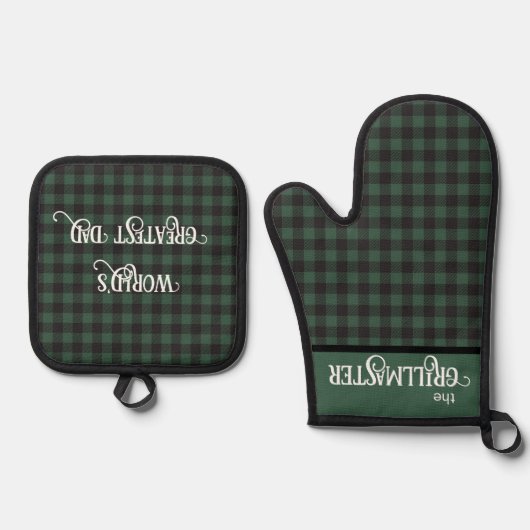 Groen en Zwart Buffel Plaid Grillmaster Papa Ovenwant & Pannenlap Set (Voorkant)