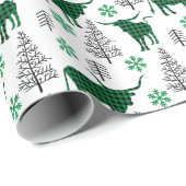 Groen en Zwart Buffel Plaid Longhorn Patroon Cadeaupapier (Rol Hoek)