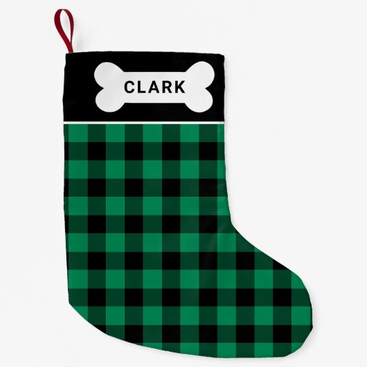 Groen en zwart buffelbalmonogram kleine kerstsok (Voorkant)