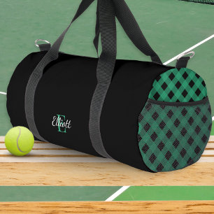 Groen en zwart buffelplaid met monogram plunjezak