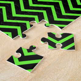 Groen en Zwart Chevron Legpuzzel