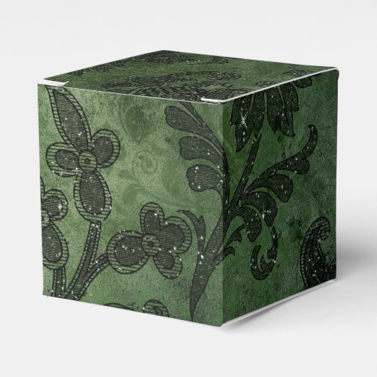 Groen en Zwart  Damask Bedankdoosjes (Voorkant Zijde)