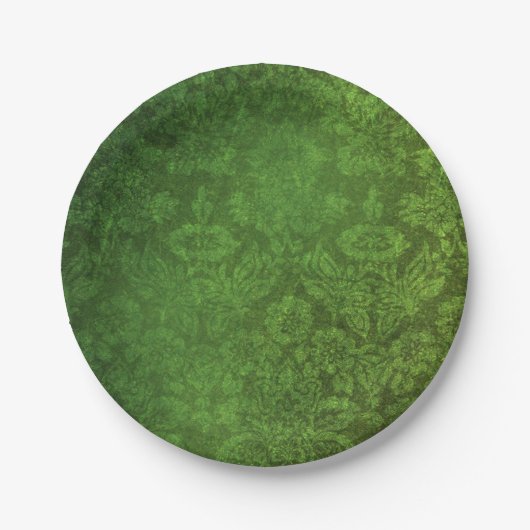 Groen en zwart  Damask Paper Borden Papieren Bordje (Voorkant)