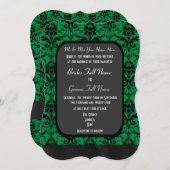 Groen en zwart damast bruiloft kaart (Voorkant / Achterkant)