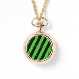 Groen en zwart diagonaal strepenpatroon horloge