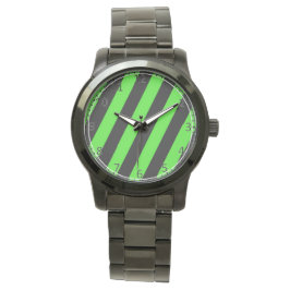 Groen en zwart diagonaal strepenpatroon horloge