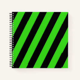 Groen en zwart diagonaal strepenpatroon notitieboek