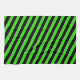 Groen en zwart diagonaal strepenpatroon theedoek