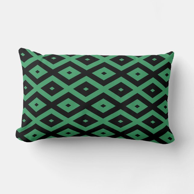 Groen en zwart diamantpatroon kussen (Voorkant)