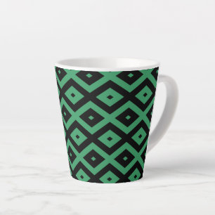 Groen en zwart diamantpatroon latte mok