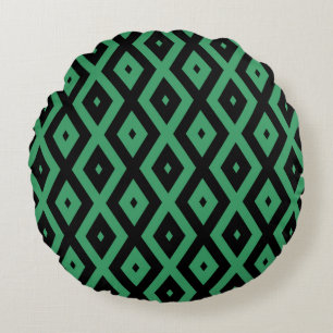 Groen en zwart diamantpatroon rond kussen