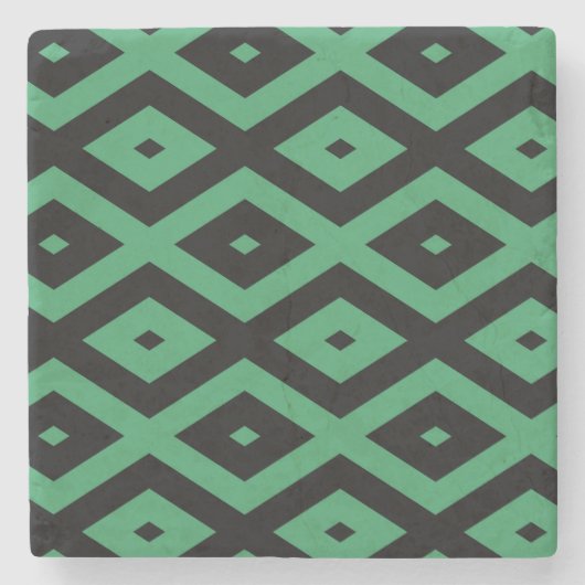 Groen en zwart diamantpatroon stenen onderzetter (Voorkant)