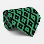 Groen en zwart diamantpatroon stropdas (Opgerold)