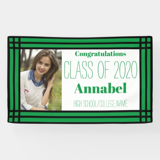 Groen en zwart één foto Geometrisch Afstudeerder Spandoek (Horizontaal)