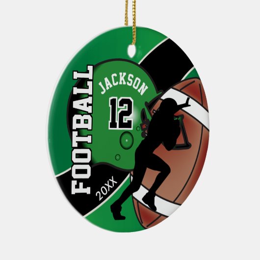 Groen en zwart Football Player Keramisch Ornament (Rechts)
