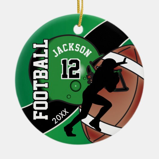Groen en zwart Football Player Keramisch Ornament (Voorkant)