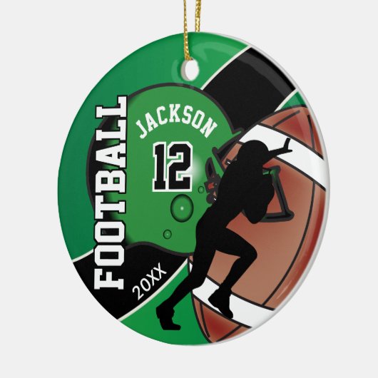 Groen en zwart Football Player Keramisch Ornament (Links)