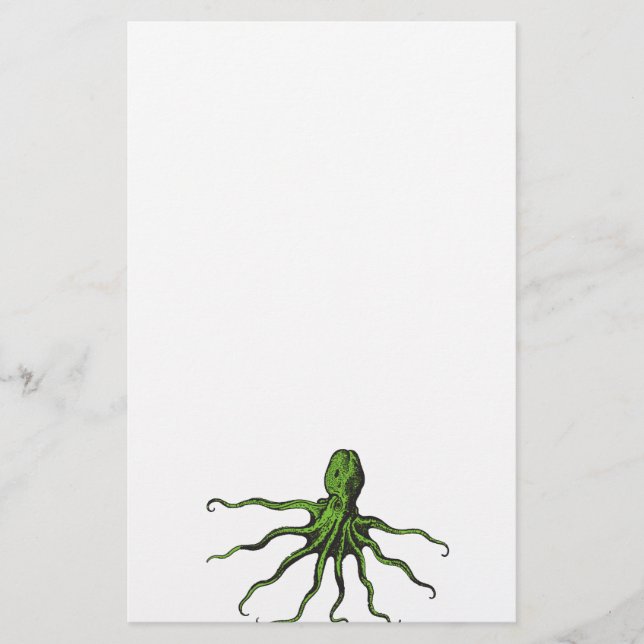 Groen en zwart, geïllustreerd octopus (Voorkant)