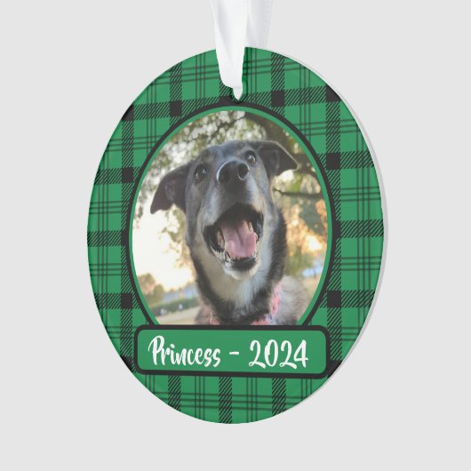 Groen en zwart geplakt hond Foto Kerstmis Ornament (voorkant)