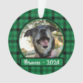 Groen en zwart geplakt hond Foto Kerstmis Ornament (voorkant)