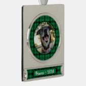 Groen en zwart geplakt hond Foto Kerstmis Verzilverd Banner Ornament (Rechts)