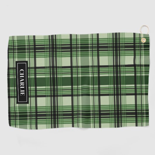 Groen en zwart geplakt patroon met aangepaste naam golfhanddoek (Horizontaal)