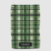 Groen en zwart geplakt patroon met aangepaste naam golfhanddoek (Voorkant)