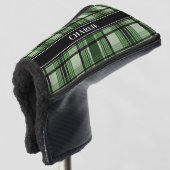Groen en zwart geplakt patroon met aangepaste naam golfheadcover (3/4 voorkant)