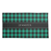 Groen en zwart Gingham Pset Farmhouse Patroonnaam Kussensloop (Achterkant)