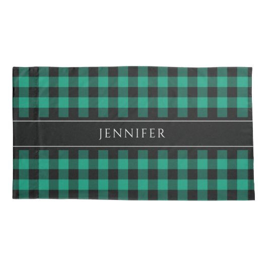 Groen en zwart Gingham Pset Farmhouse Patroonnaam Kussensloop (Achterkant)