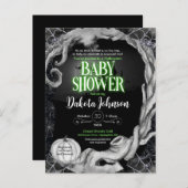 Groen en Zwart Halloween Baby shower Invitation Uitnodiging Briefkaart (Voorkant / Achterkant)