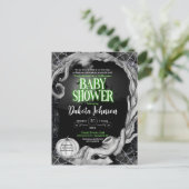 Groen en Zwart Halloween Baby shower Invitation Uitnodiging Briefkaart (Staand voorkant)