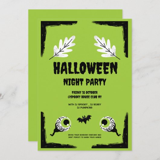 Groen en zwart Halloween-feest,  Halloween-feest  Feestdagenkaart (Voorkant / Achterkant)