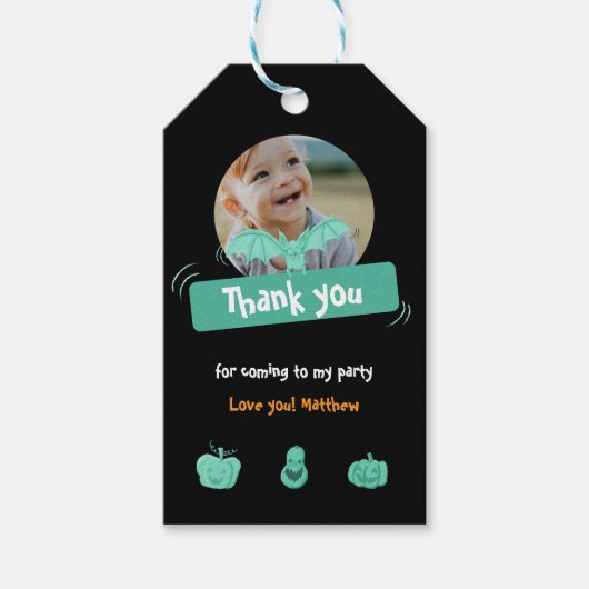 Groen en zwart Halloween verjaardag bedankt Cadeaulabel (Voorkant)