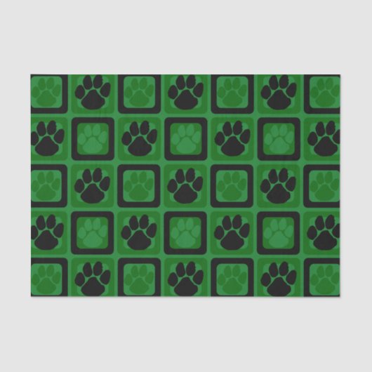 Groen en Zwart Herhalende Pawprint Tissuepapier (Voorkant)