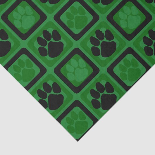 Groen en Zwart Herhalende Pawprint Tissuepapier (Detail)