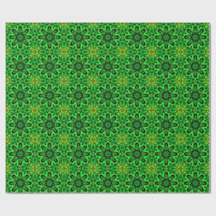 Groen en zwart Kaleidoscoop Fractal Patroon Cadeaupapier