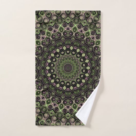 Groen en zwart Kaleidoscoop Mandala Patroon Bad Handdoek (Handdoek)
