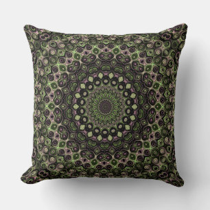 Groen en Zwart Kaleidoscoop Mandala Patroon Kussen