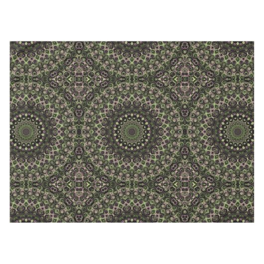 Groen en zwart Kaleidoscoop Mandala Patroon Tafelkleed (Voorkant (Horizontaal))