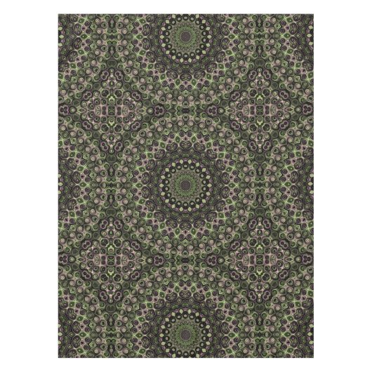 Groen en zwart Kaleidoscoop Mandala Patroon Tafelkleed (Voorkant)