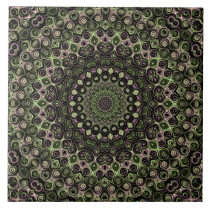Groen en Zwart Kaleidoscoop Mandala Patroon Tegeltje