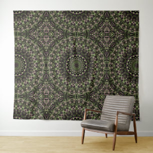 Groen en Zwart Kaleidoscoop Mandala Patroon Wandkleed