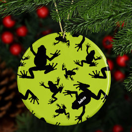 Groen en zwart kikkerspatroon Kinder kerst Keramisch Ornament