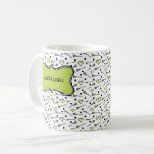 Groen en zwart Lacrosse-teken en hartpatroon Koffiemok (Voorkant links)