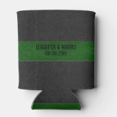 Groen en zwart leder blikjeskoeler (Achterkant)