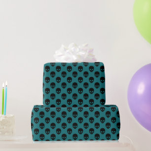 Groen en zwart Little Skulls patroon Halloween Cadeaupapier