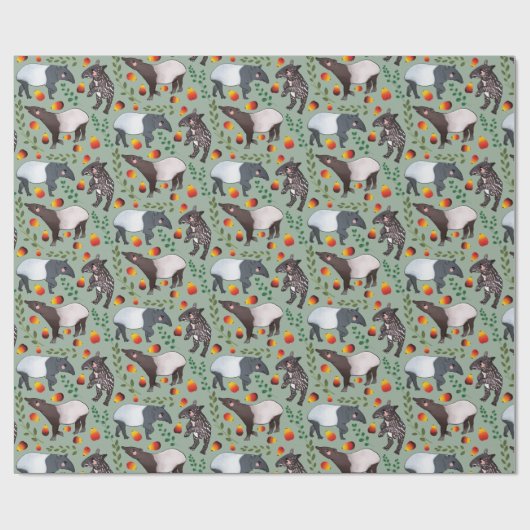 Groen en zwart Malayan Tapir Animal Pattern Cadeaupapier (Vlak)