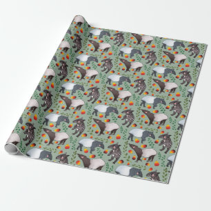 Groen en zwart Malayan Tapir Animal Pattern Cadeaupapier